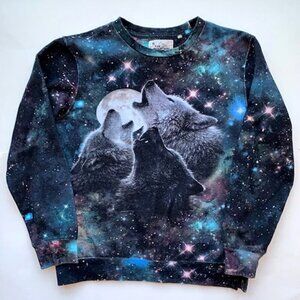 MAKE OFFER! The Mountain Wolves Howling to the Moon Galaxy Sweater Wolf